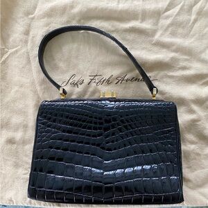 SACHA Vintage Alligator Handbag Black